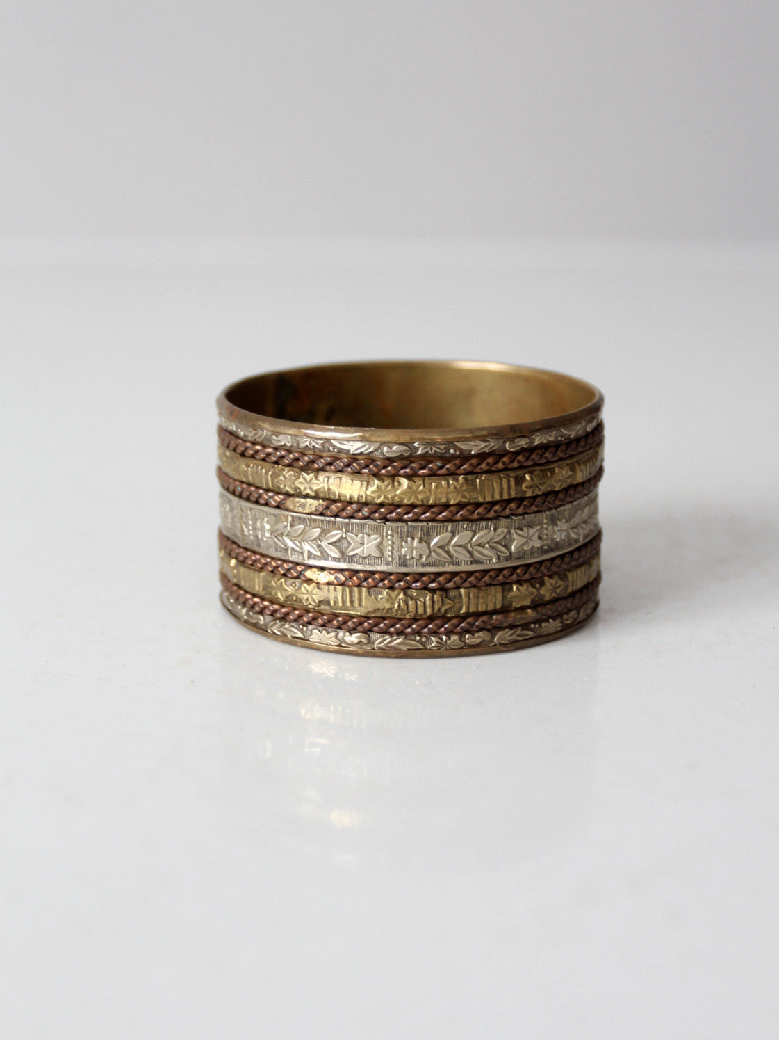 vintage mixed metal engraved bangle