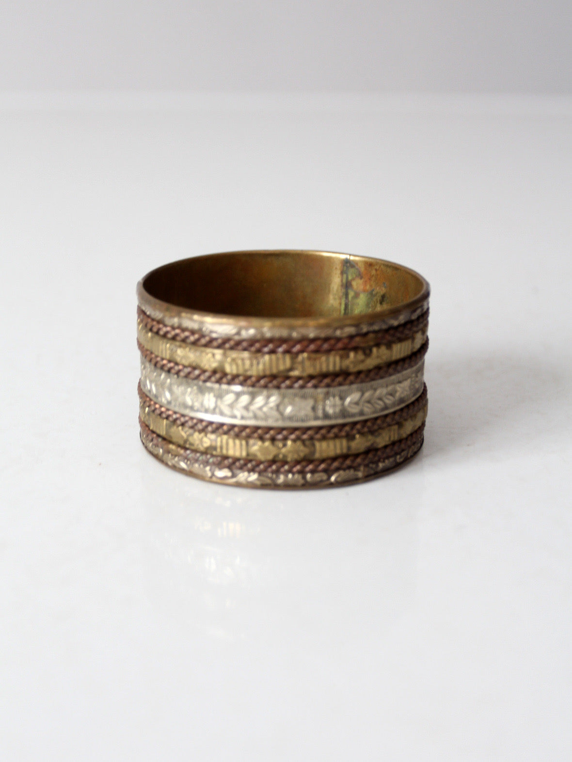 vintage mixed metal engraved bangle