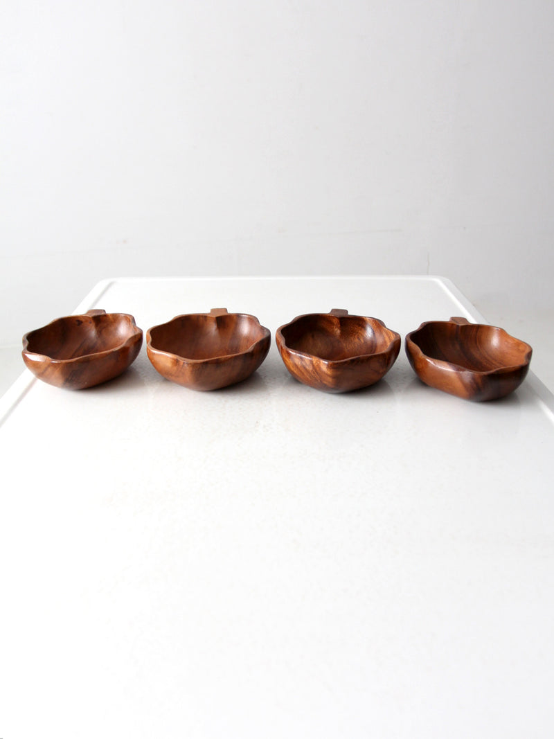 mid century monkey pod wood bowl set of 4