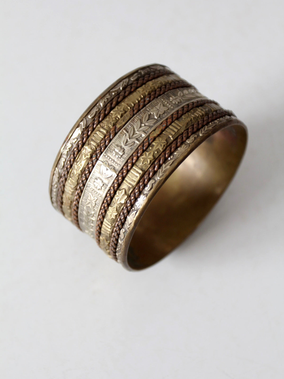 vintage mixed metal engraved bangle