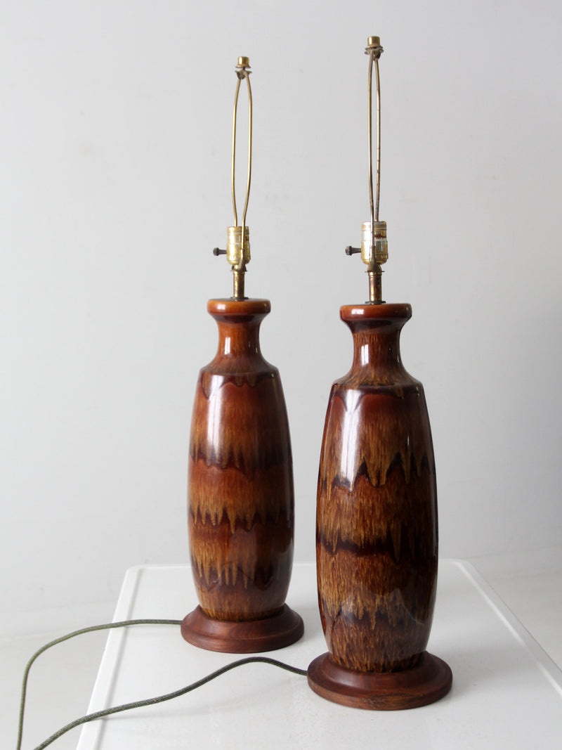 mid century pottery lamps pair