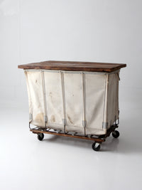 vintage Dandux industrial laundry cart with wood top