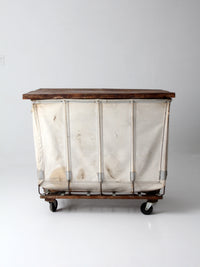 vintage Dandux industrial laundry cart with wood top