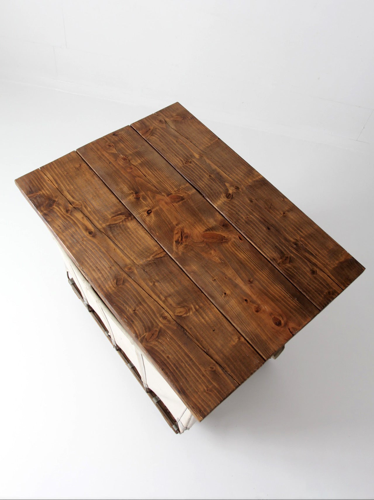 vintage Dandux industrial laundry cart with wood top