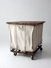 vintage Dandux industrial laundry cart with wood top