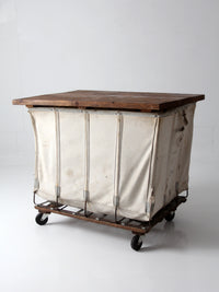vintage Dandux industrial laundry cart with wood top