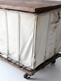 vintage Dandux industrial laundry cart with wood top