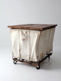 vintage Dandux industrial laundry cart with wood top