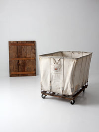 vintage Dandux industrial laundry cart with wood top