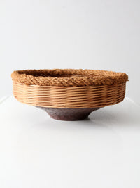 vintage copper and wicker bowl