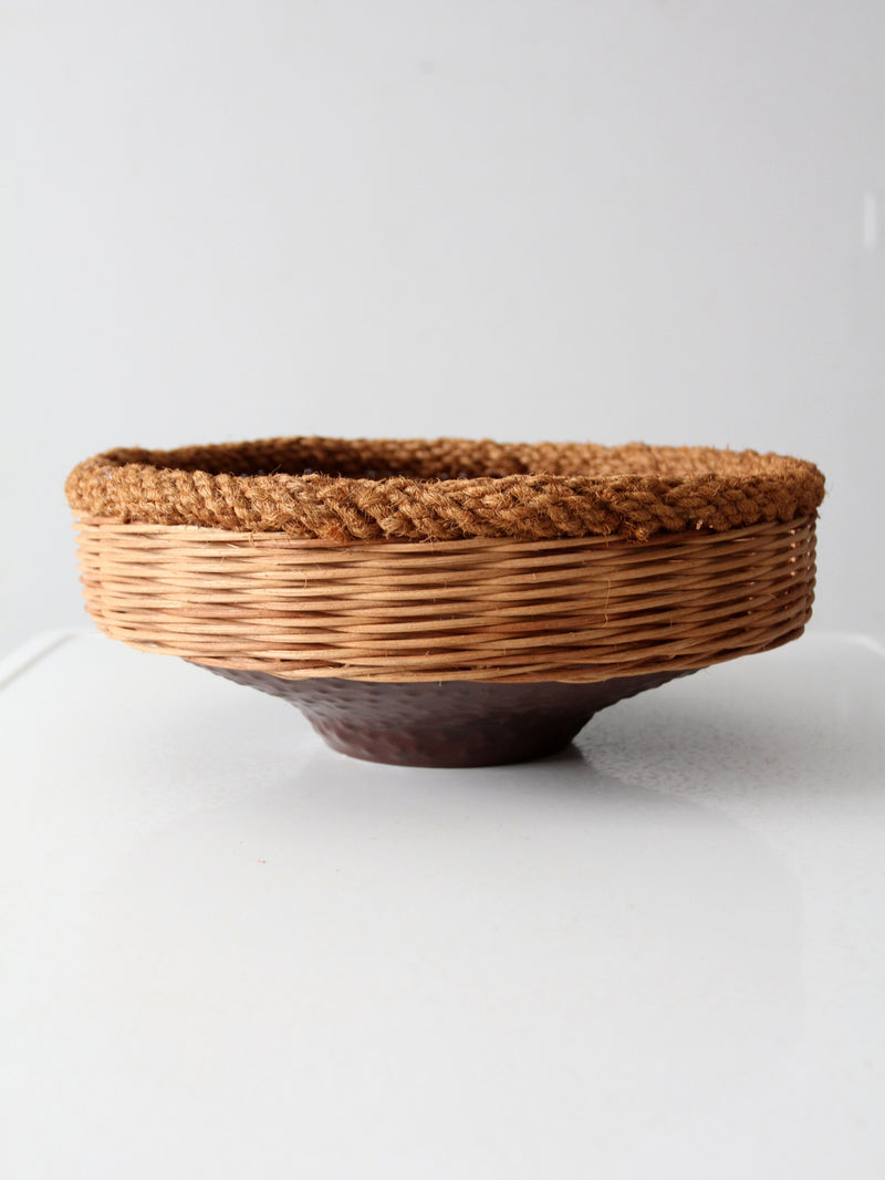 vintage copper and wicker bowl