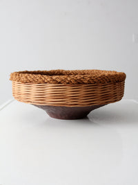 vintage copper and wicker bowl