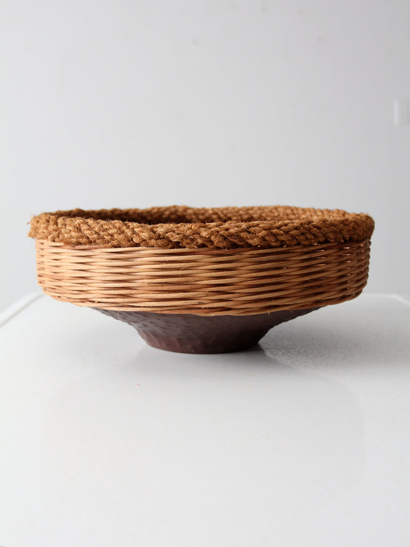 vintage copper and wicker bowl