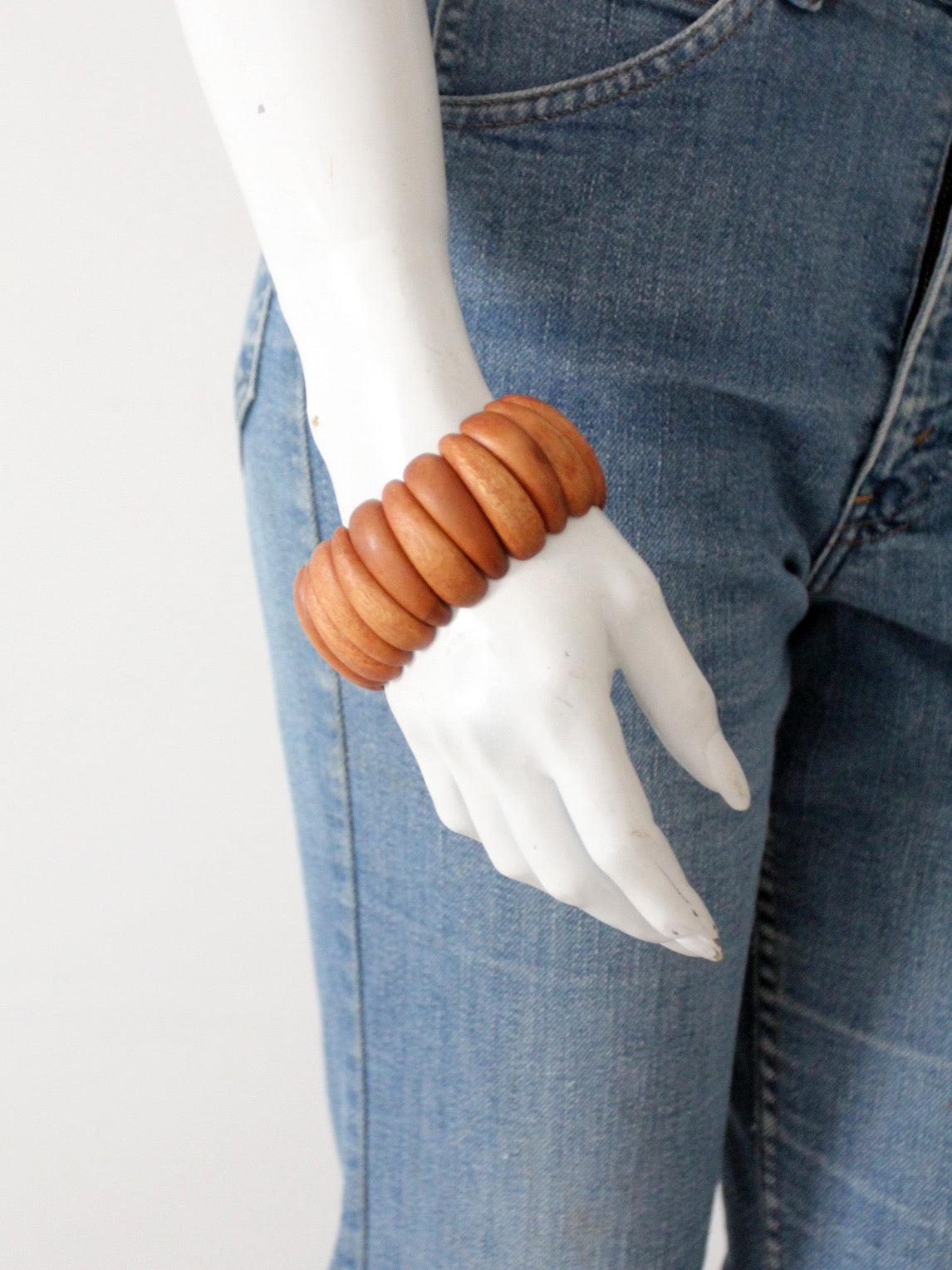 1970s sculptural wooden stretch bracelet