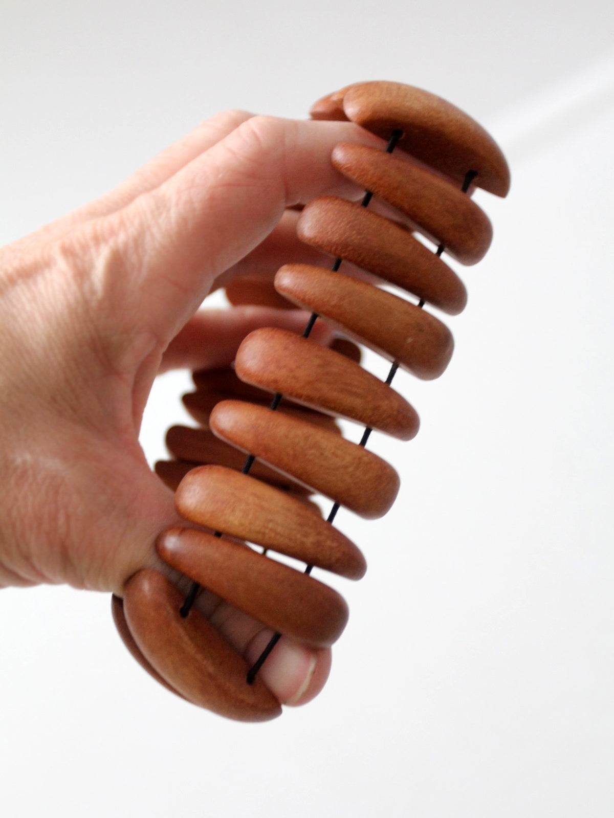 1970s sculptural wooden stretch bracelet