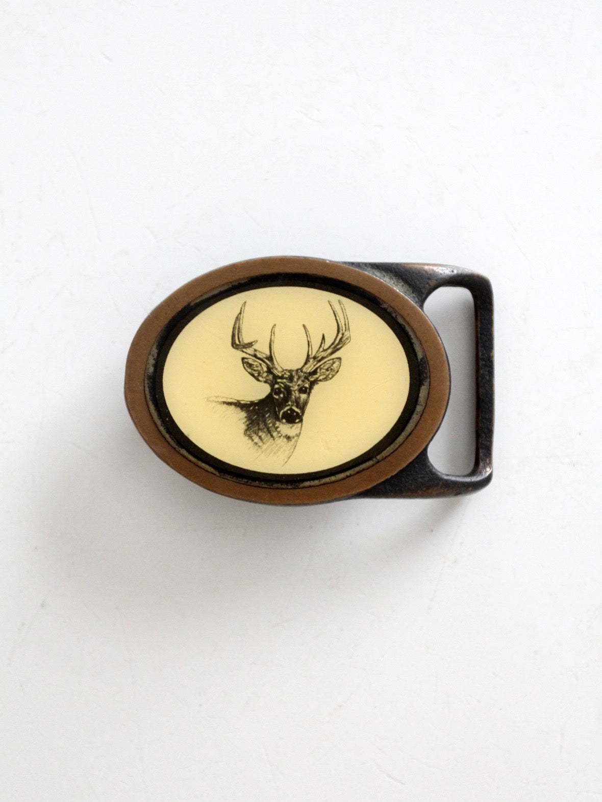 vintage solid brass deer belt buckle