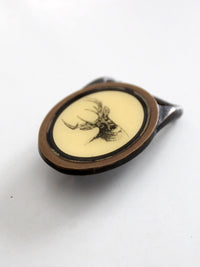 vintage solid brass deer belt buckle