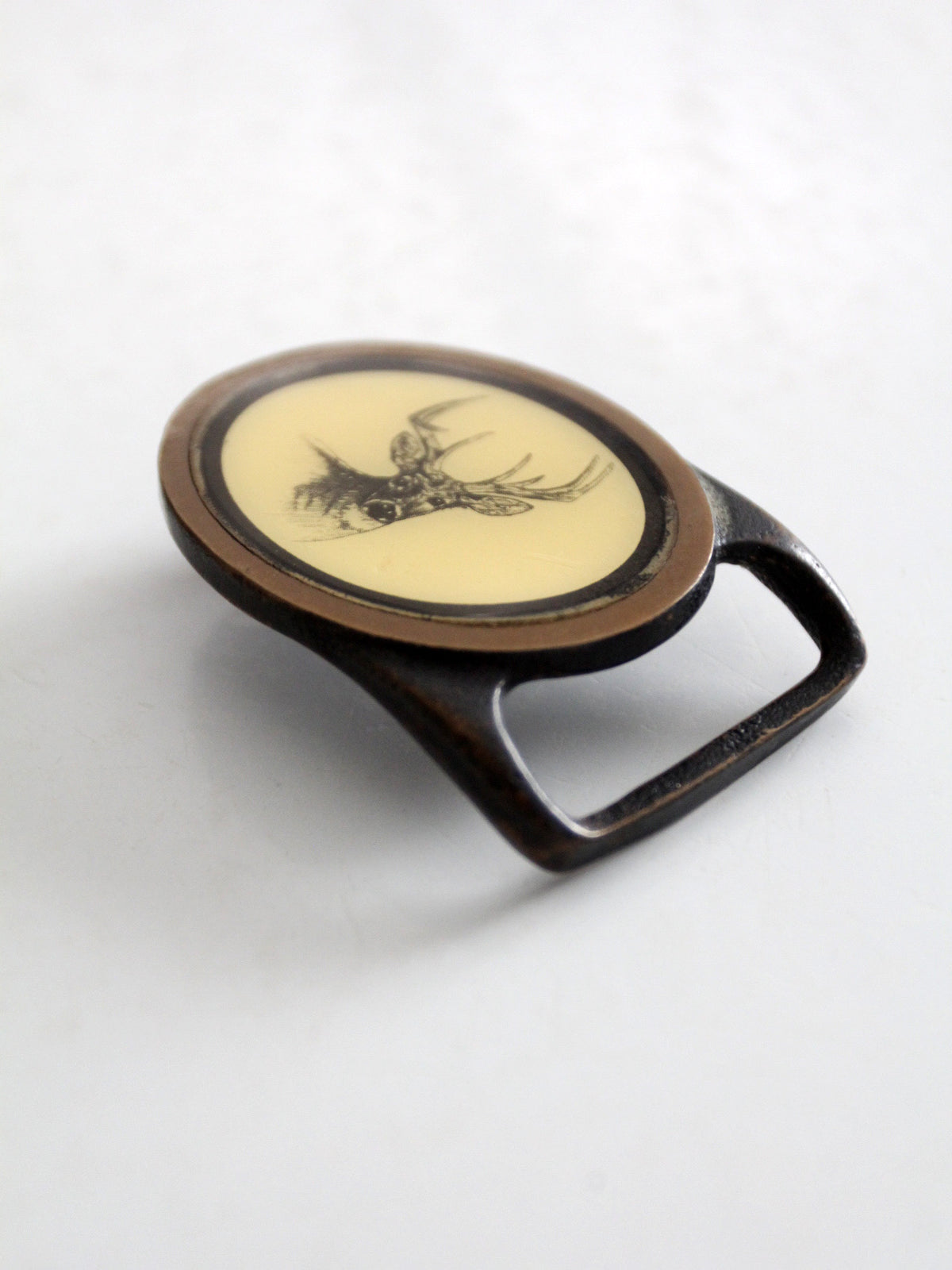 vintage solid brass deer belt buckle