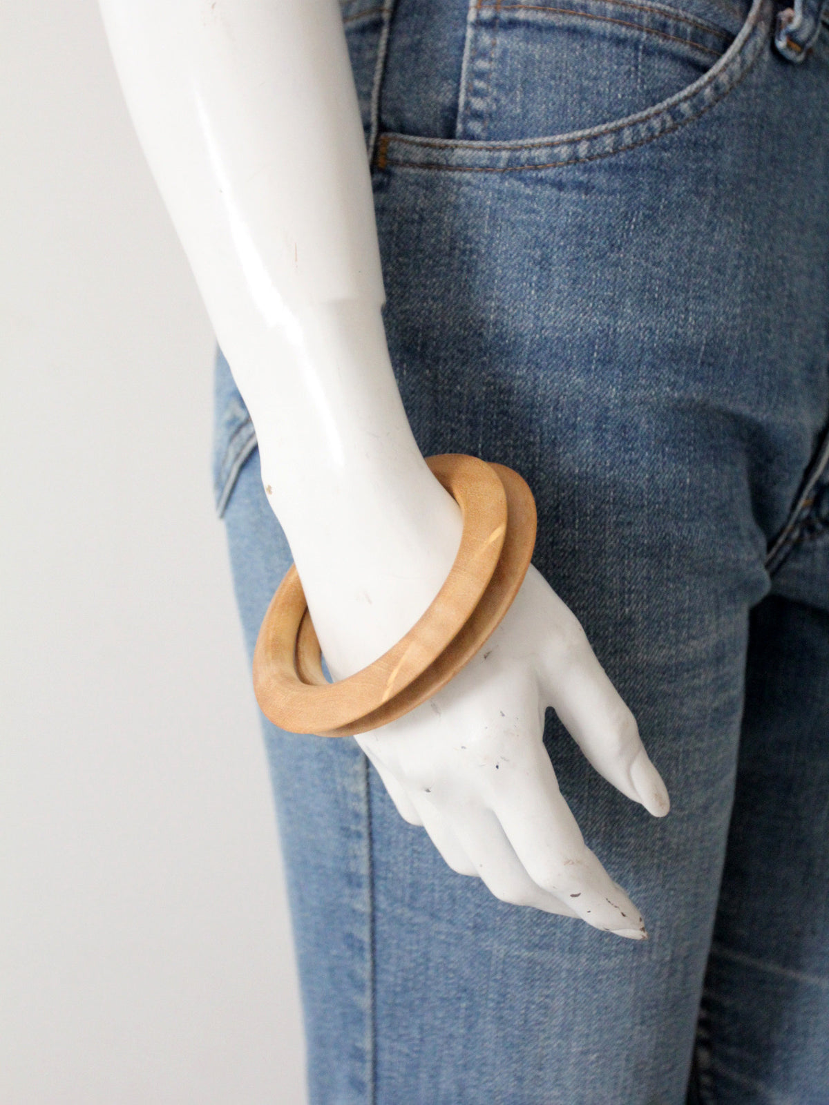 vintage natural wood bangle bracelets | set of 2