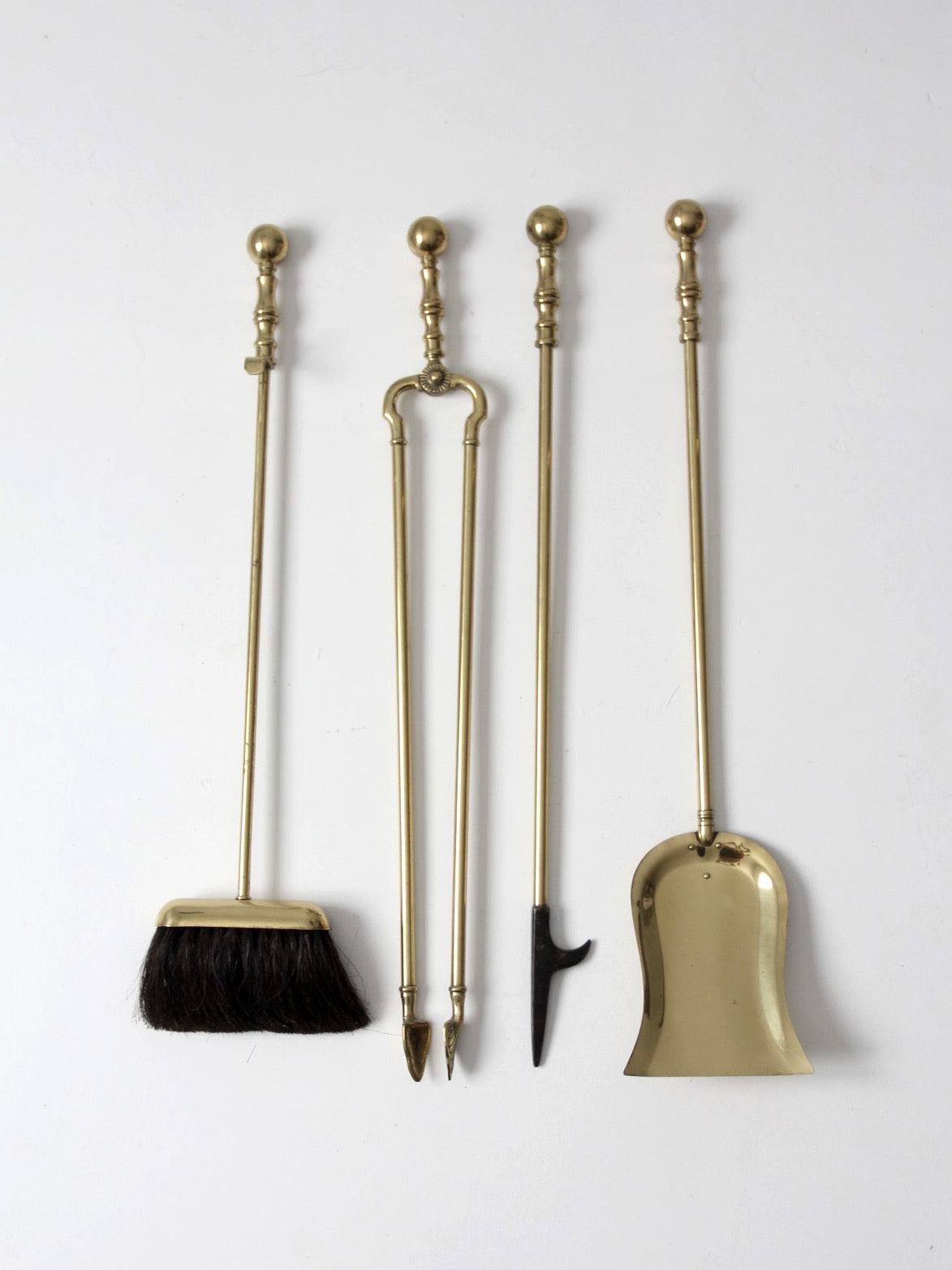 vintage brass fireplace tool set