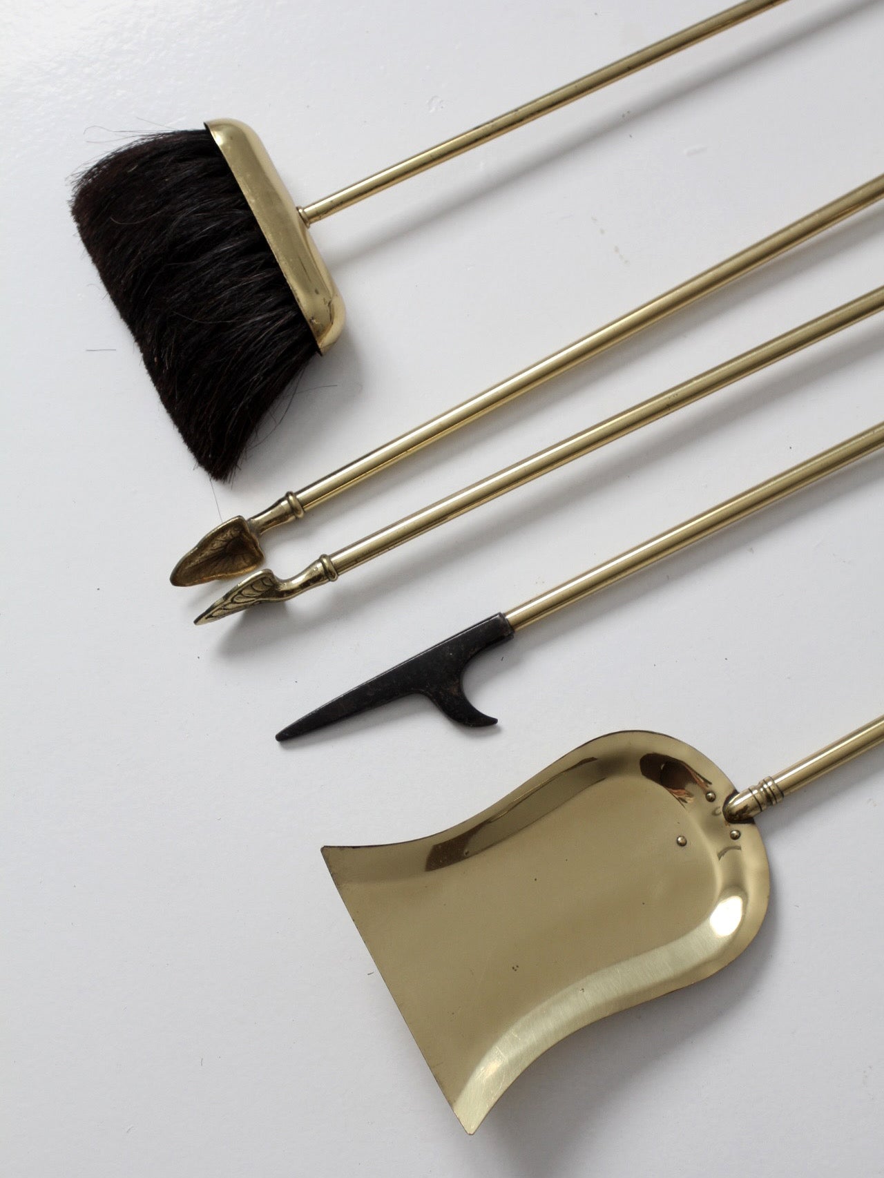 vintage brass fireplace tool set