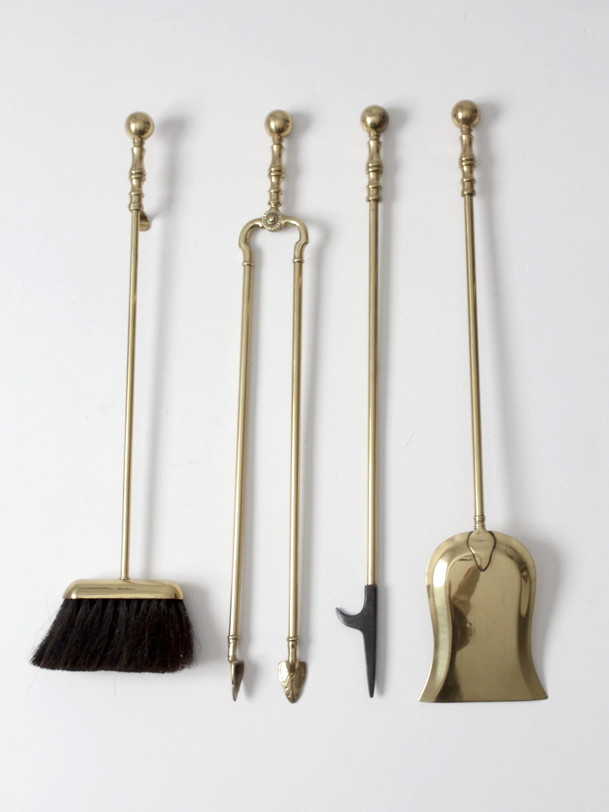 vintage brass fireplace tool set