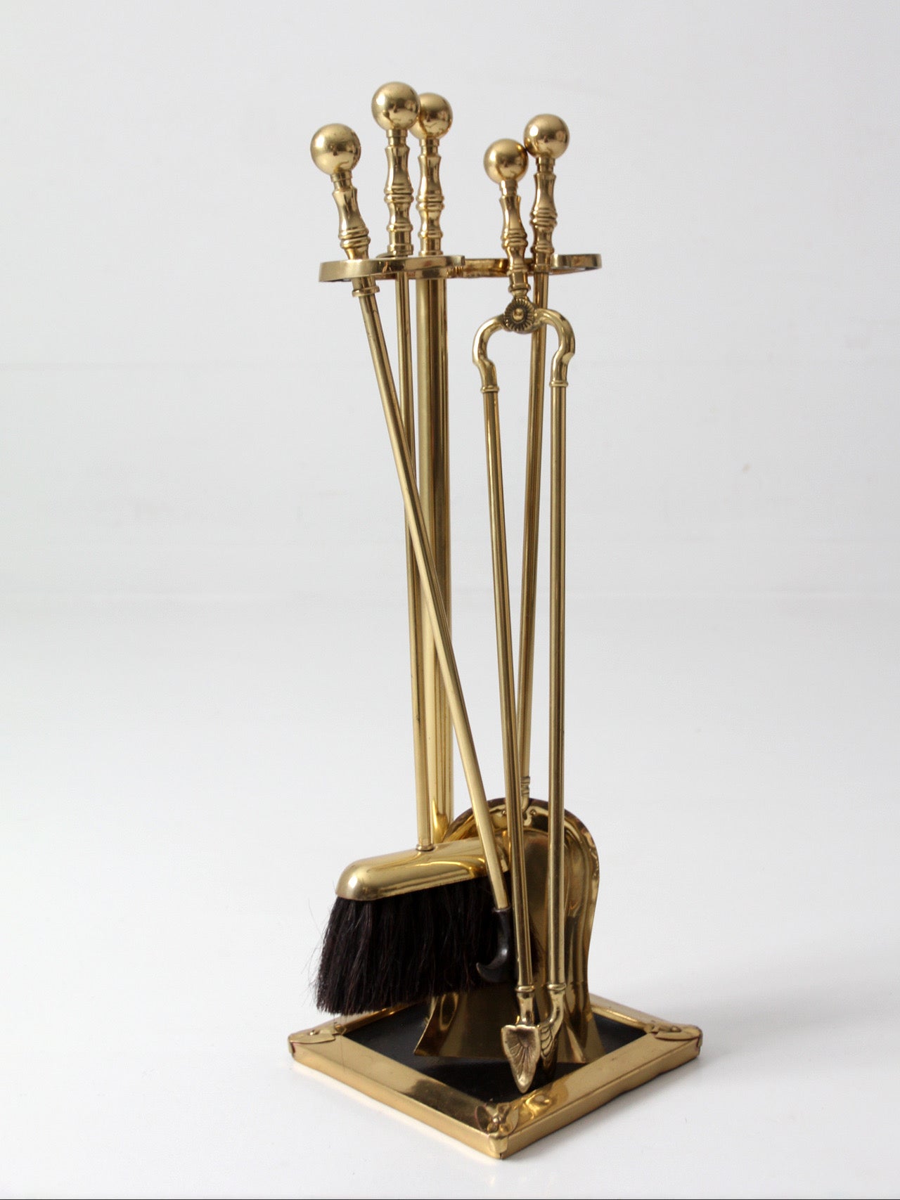 vintage brass fireplace tool set