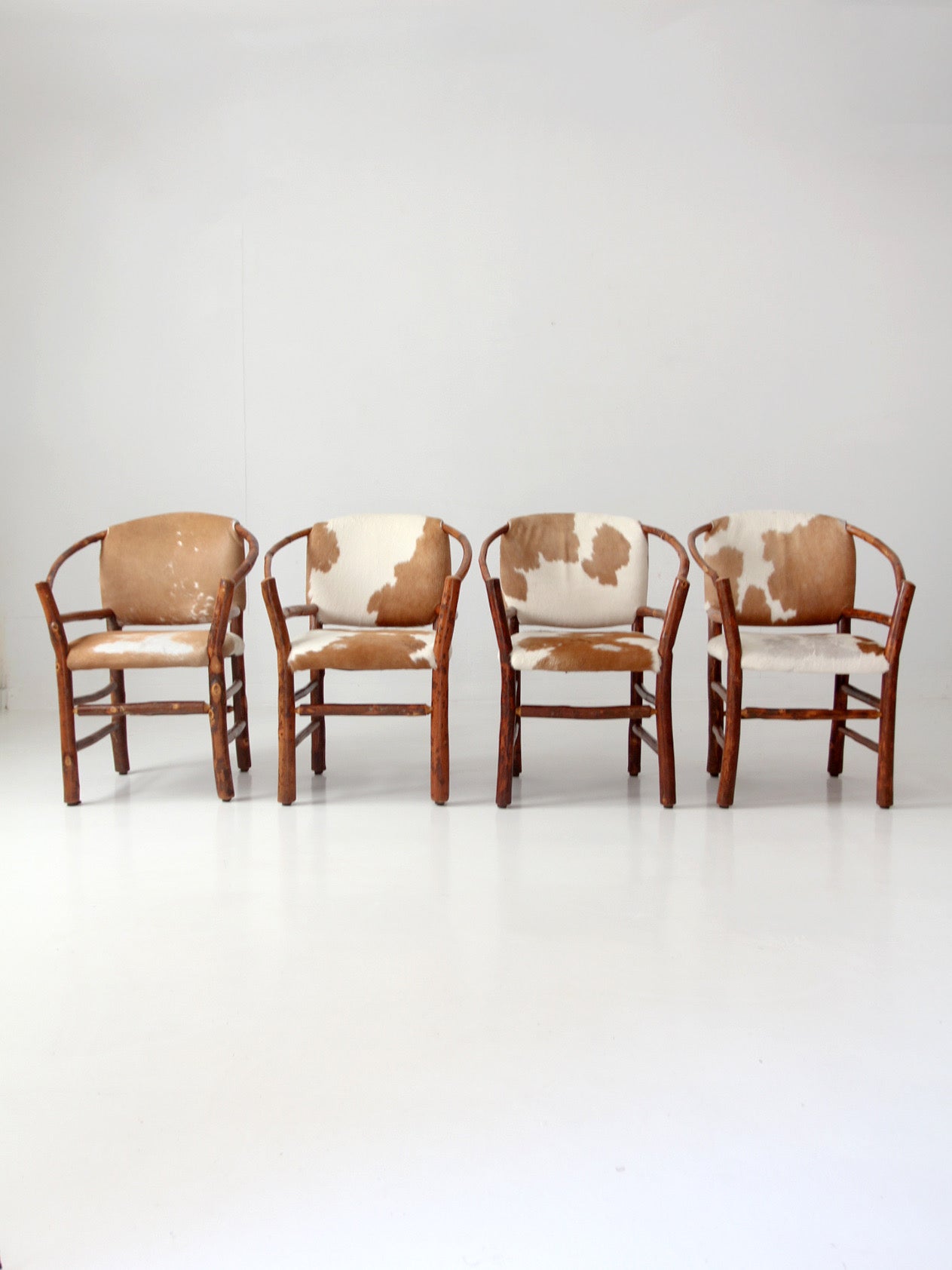 vintage Old Hickory hair on hide armchairs | set of four