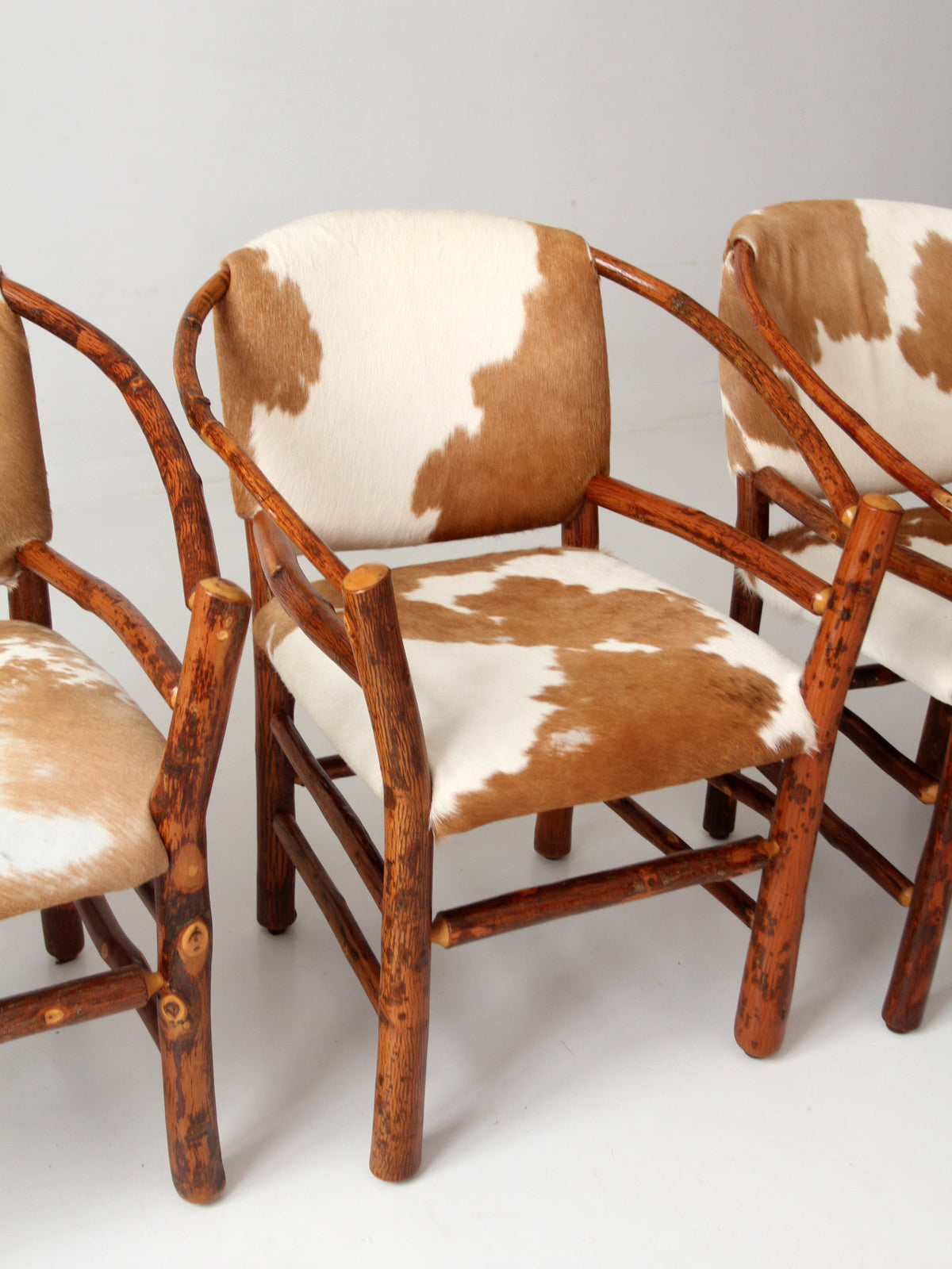 vintage Old Hickory hair on hide armchairs | set of four