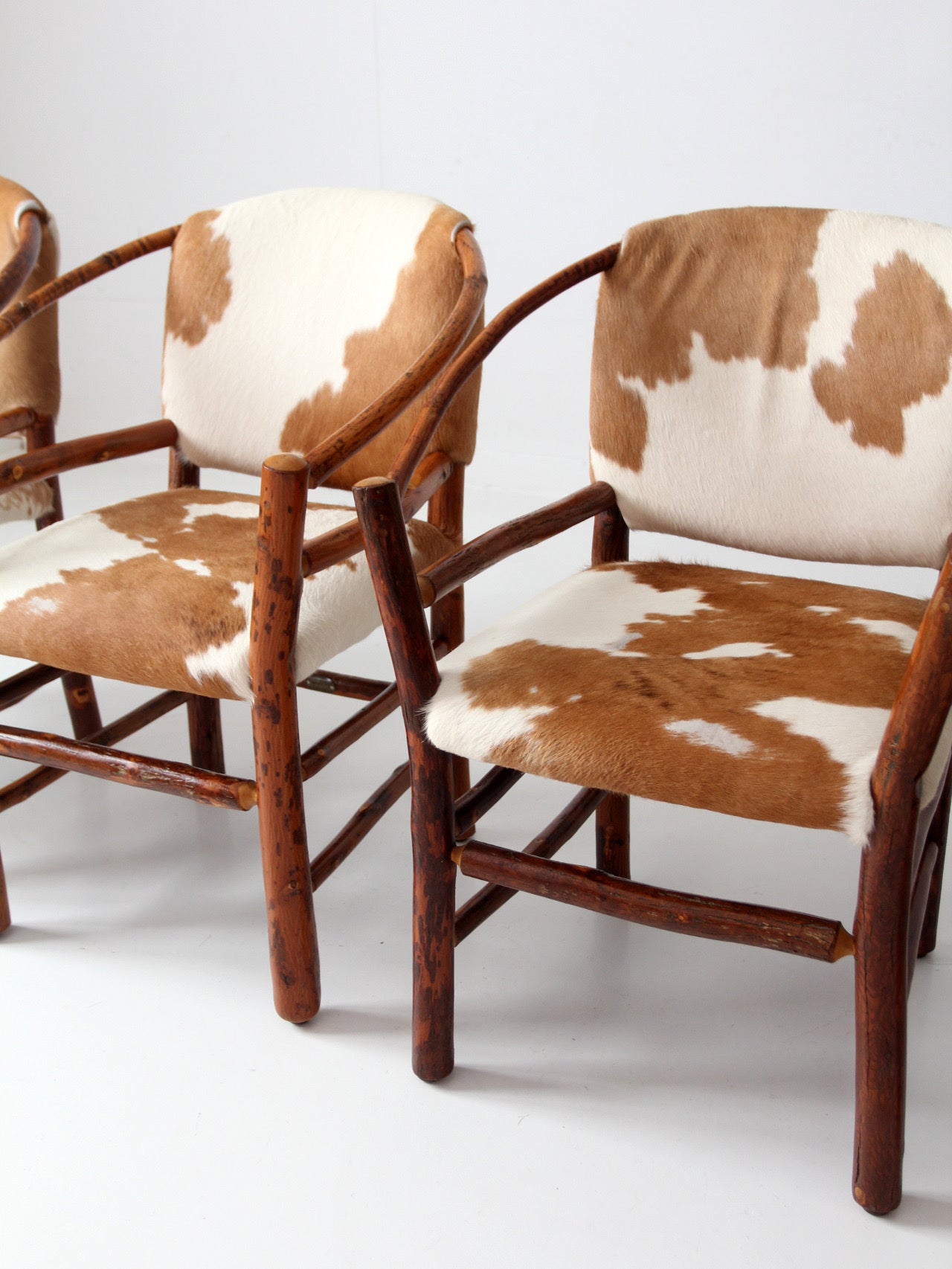 vintage Old Hickory hair on hide armchairs | set of four