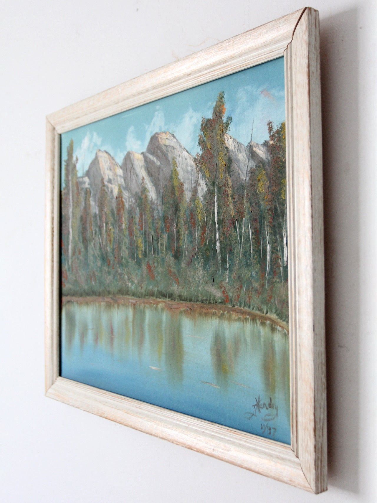vintage mountain lake landscape painting