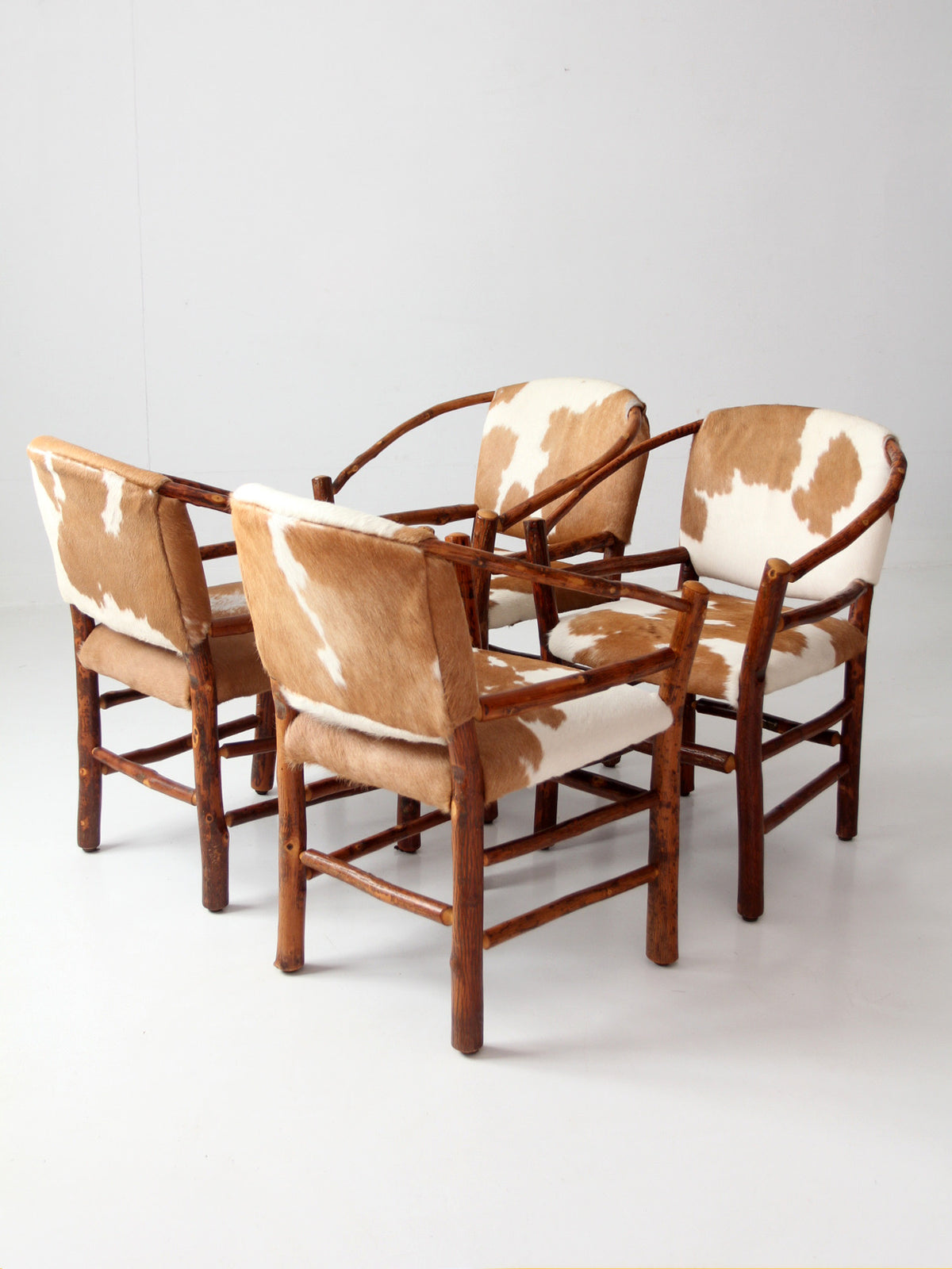 vintage Old Hickory hair on hide armchairs | set of four