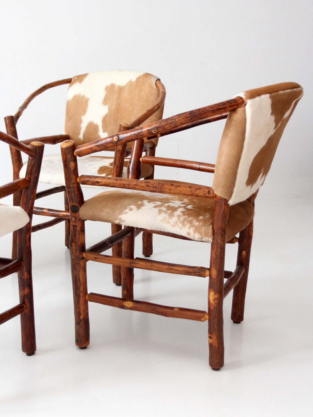 vintage Old Hickory hair on hide armchairs | set of four