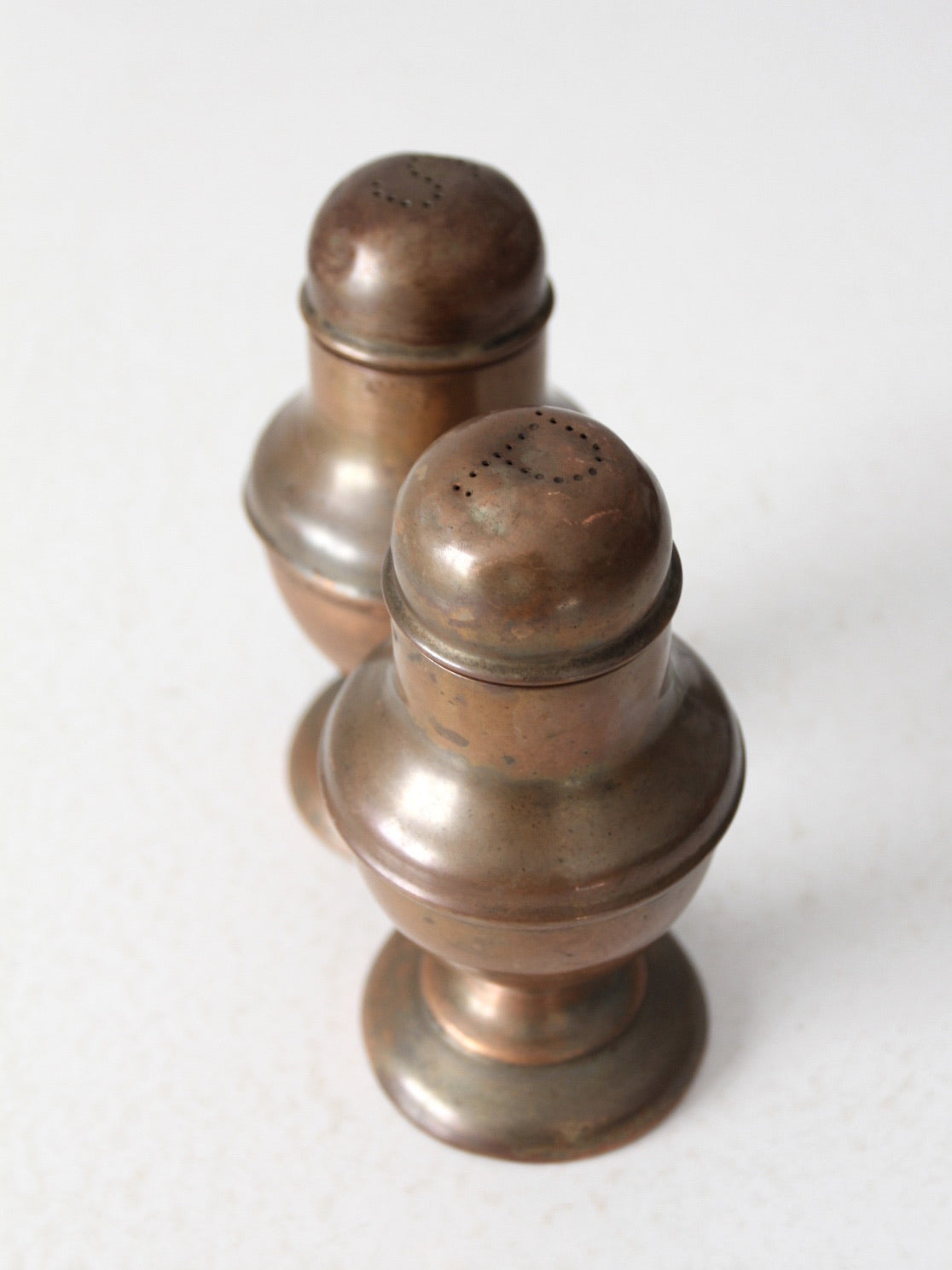 vintage copper salt and pepper shakers set