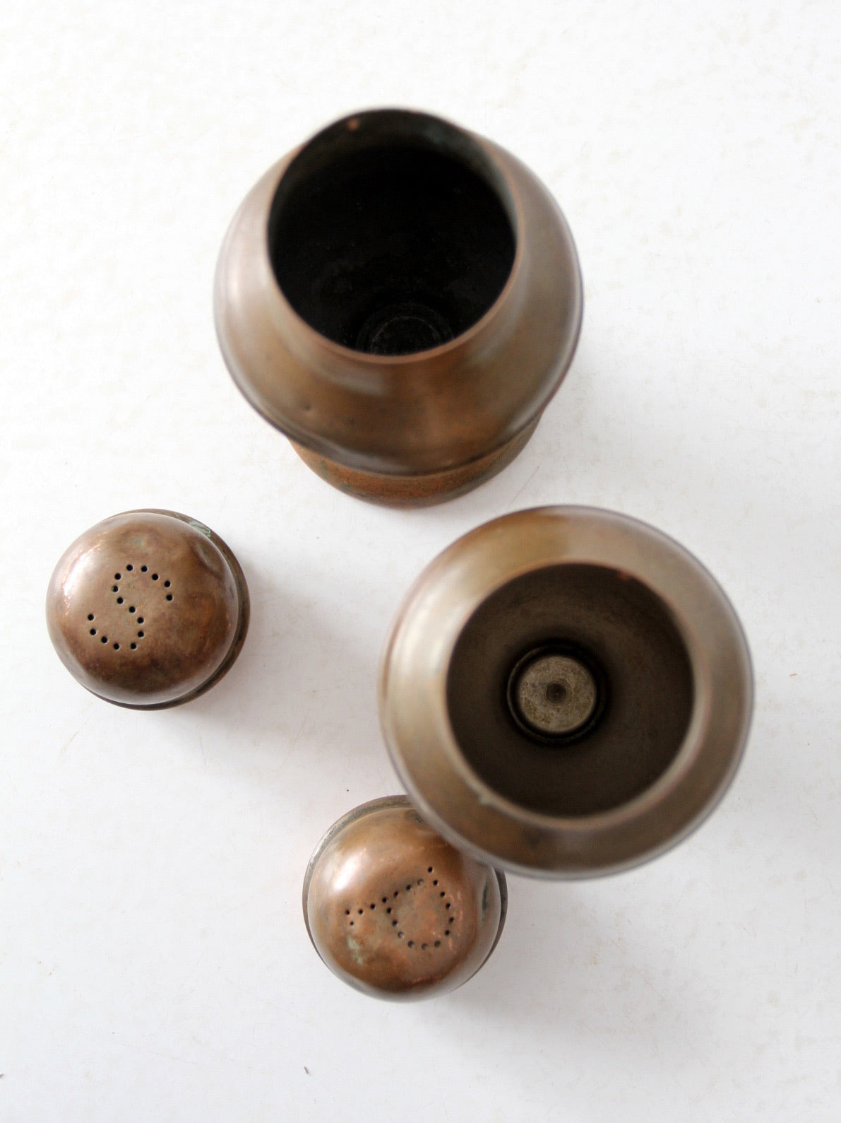 vintage copper salt and pepper shakers set