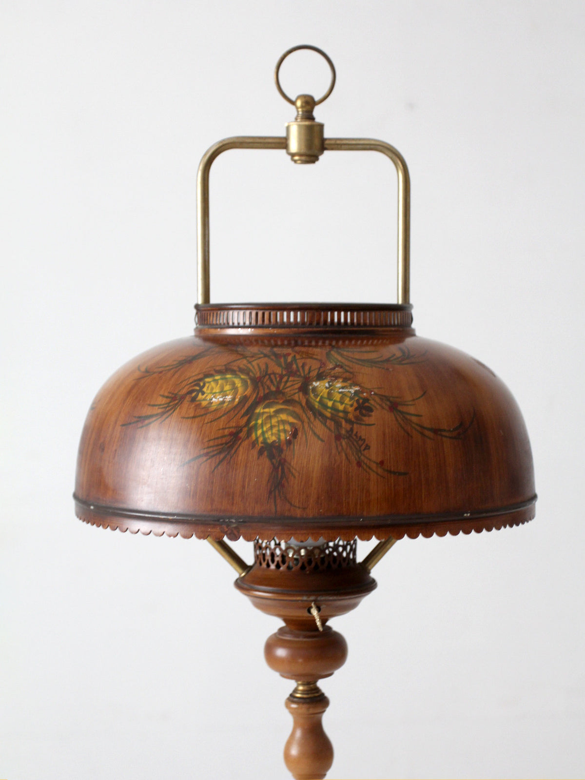 vintage faux bois floor lamp with hand-painted pinecone shade