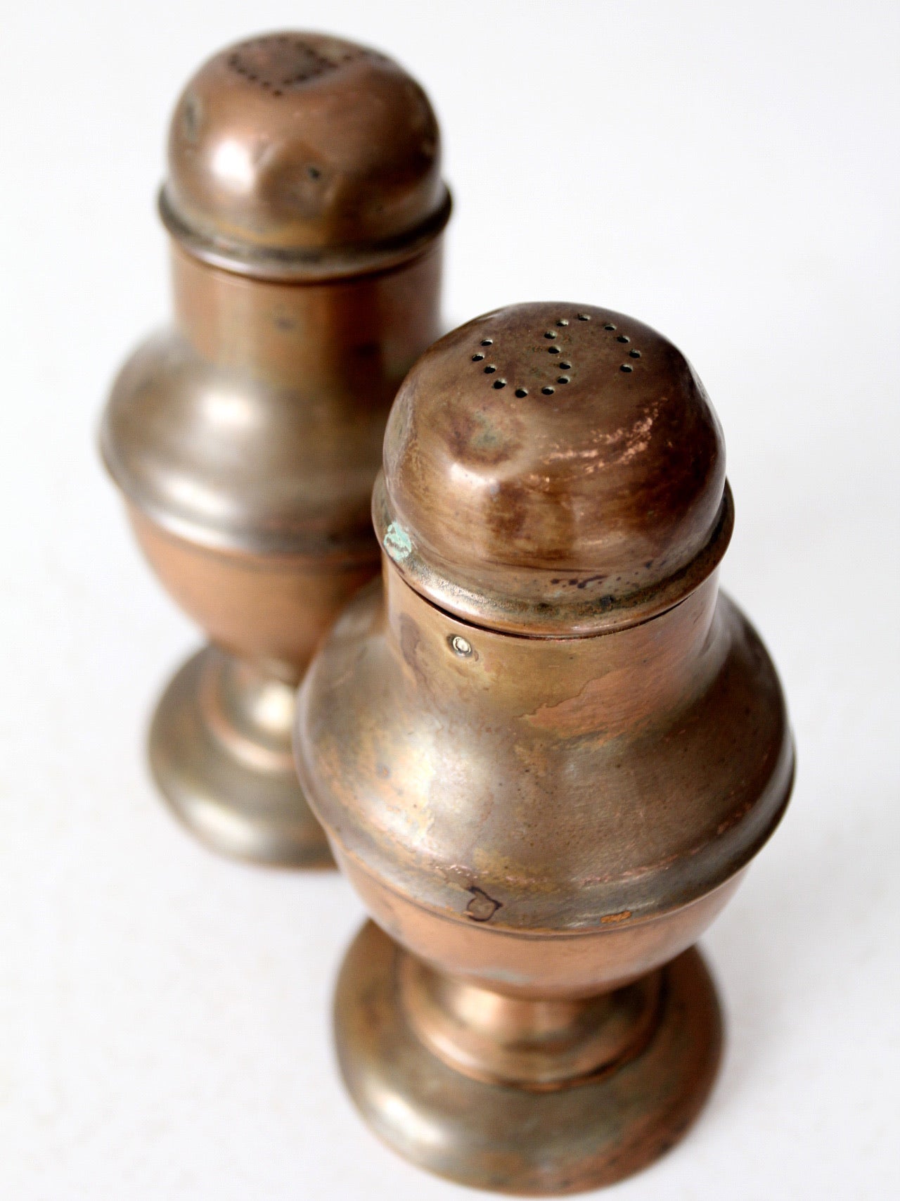 vintage copper salt and pepper shakers set