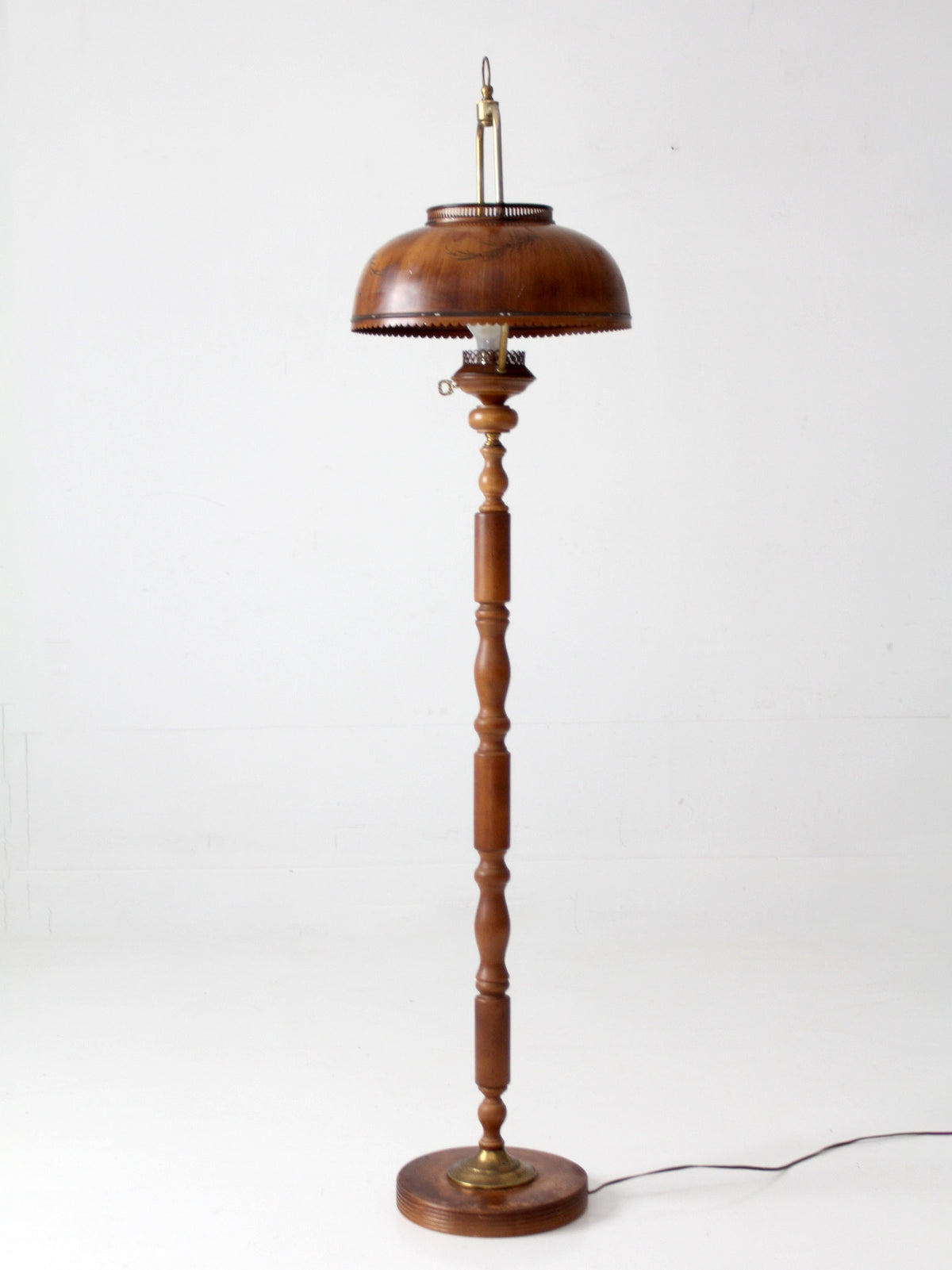 vintage faux bois floor lamp with hand-painted pinecone shade