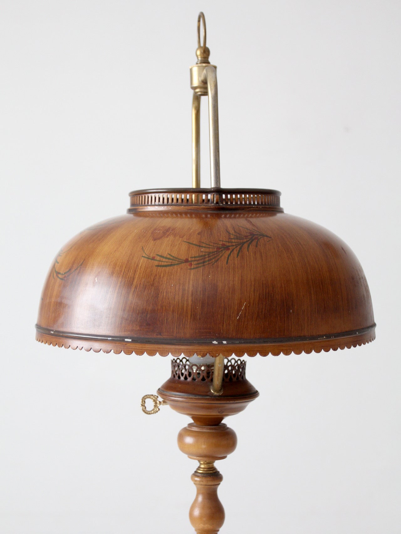 vintage faux bois floor lamp with hand-painted pinecone shade