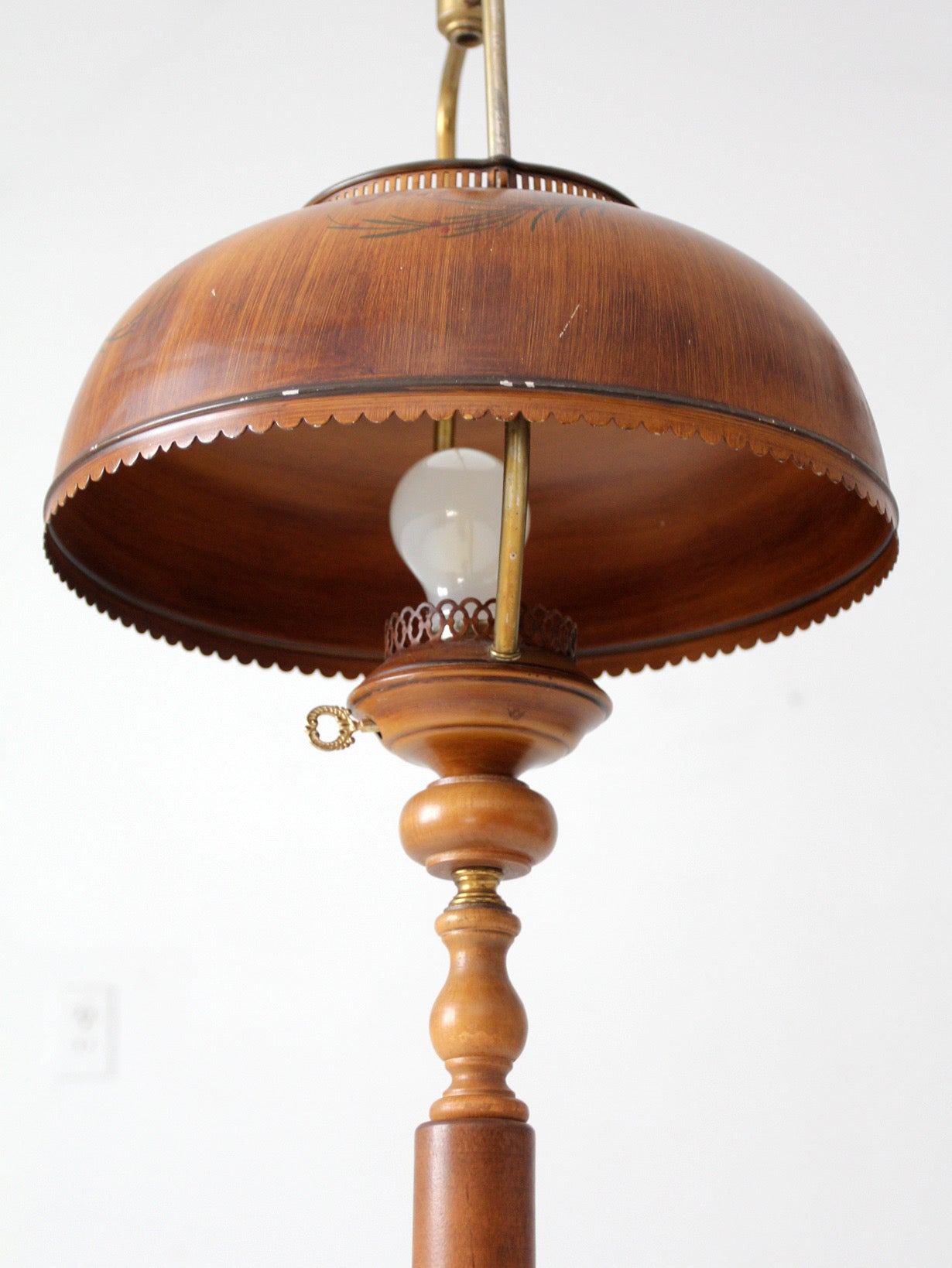 vintage faux bois floor lamp with hand-painted pinecone shade
