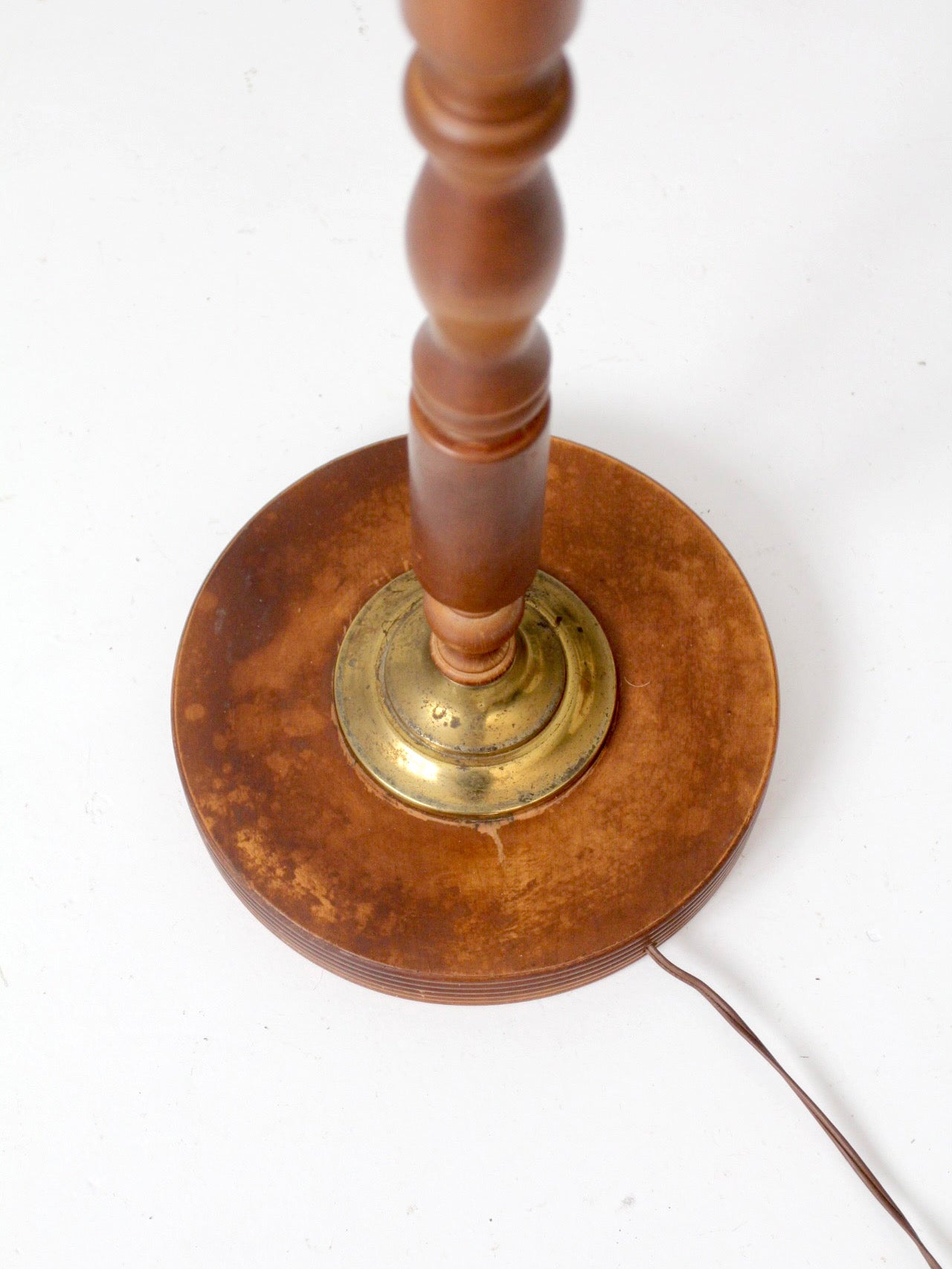 vintage faux bois floor lamp with hand-painted pinecone shade