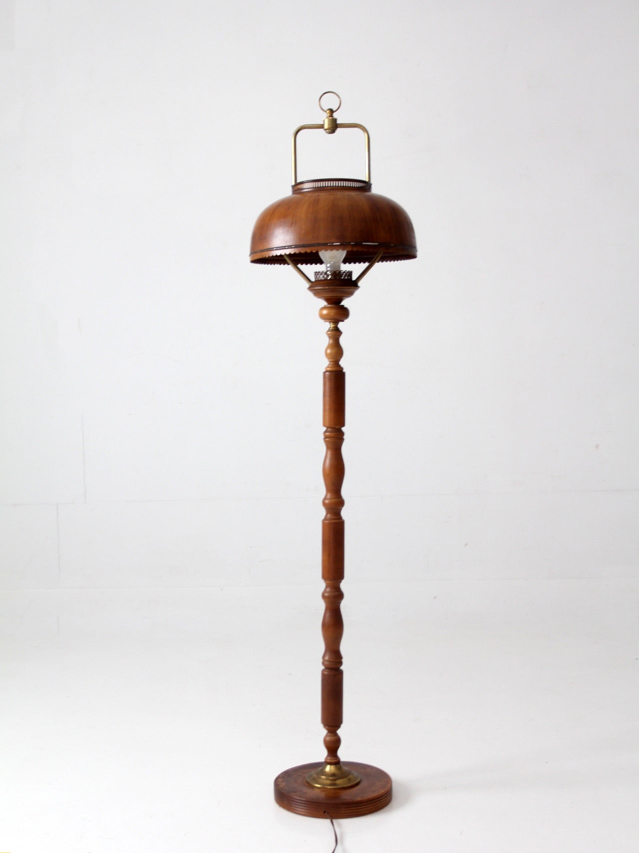 vintage faux bois floor lamp with hand-painted pinecone shade
