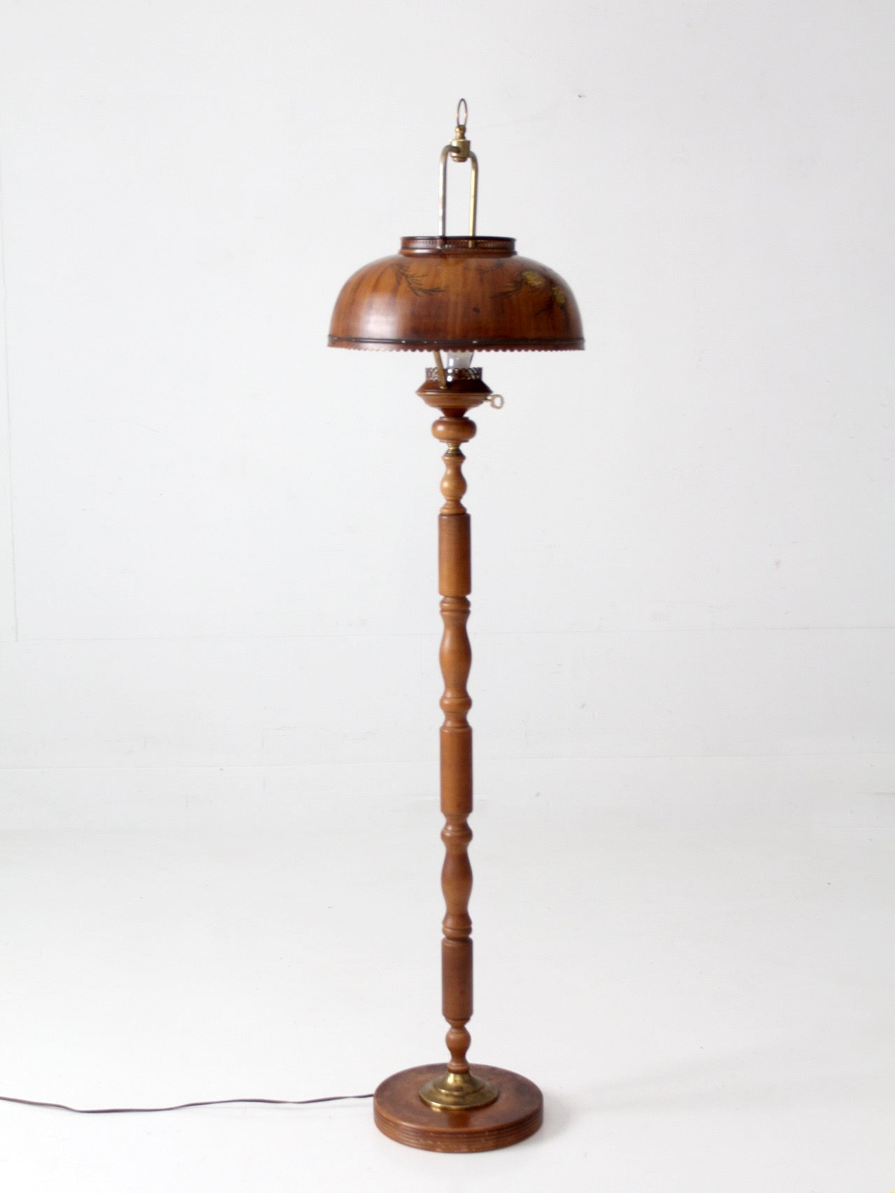 vintage faux bois floor lamp with hand-painted pinecone shade