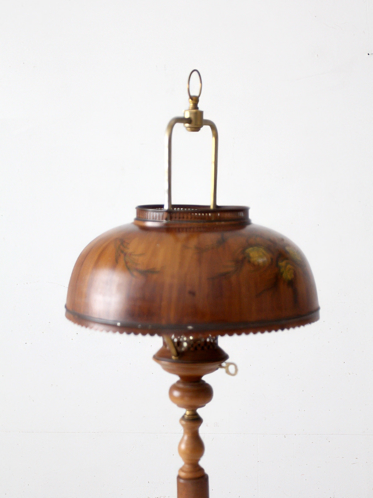 vintage faux bois floor lamp with hand-painted pinecone shade