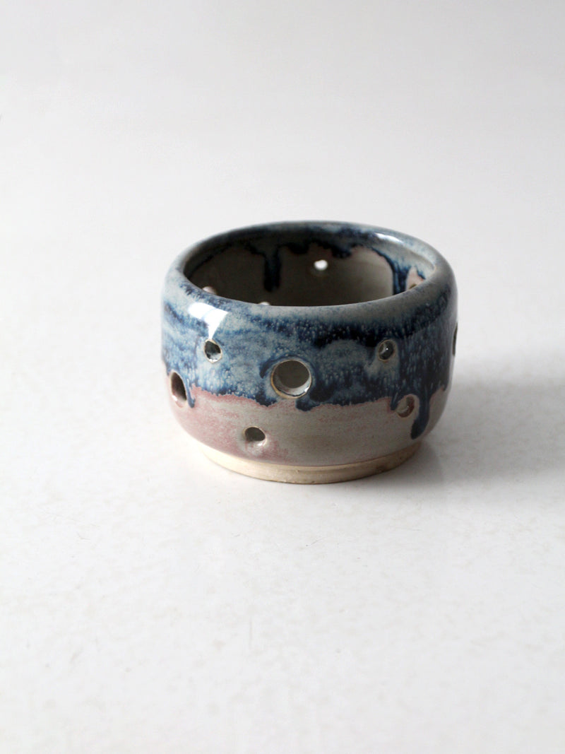 vintage studio pottery bowl with cutout design