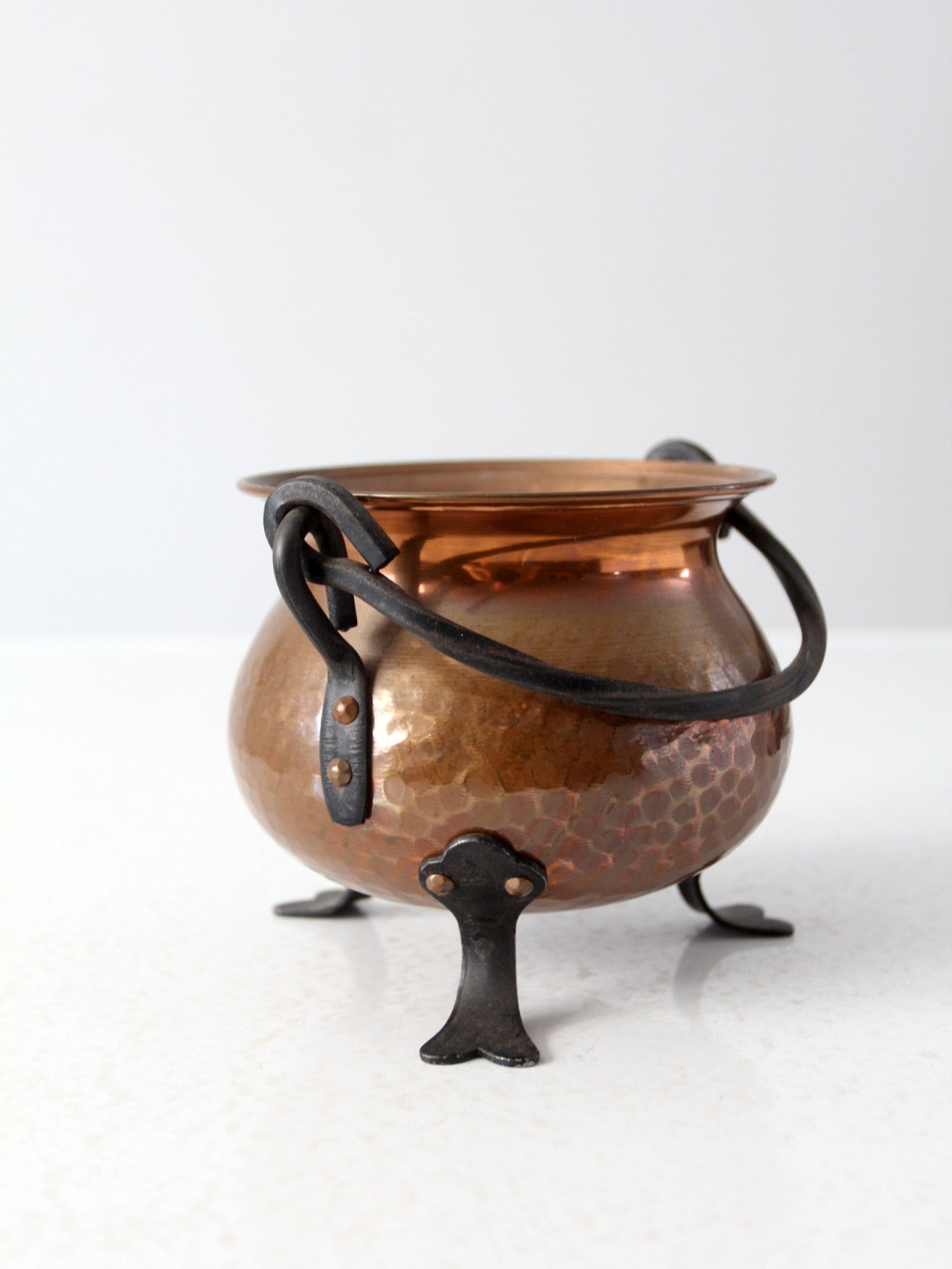 vintage hammered copper cauldron