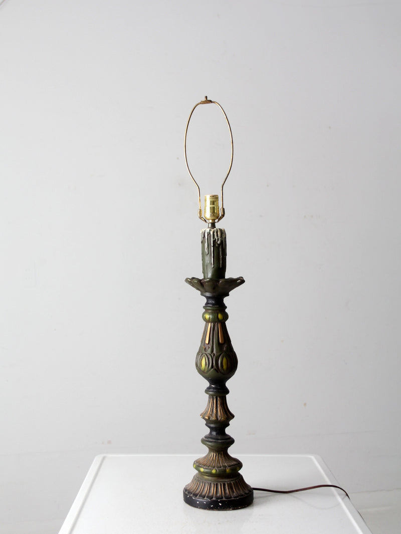 vintage plaster candlestick table lamp