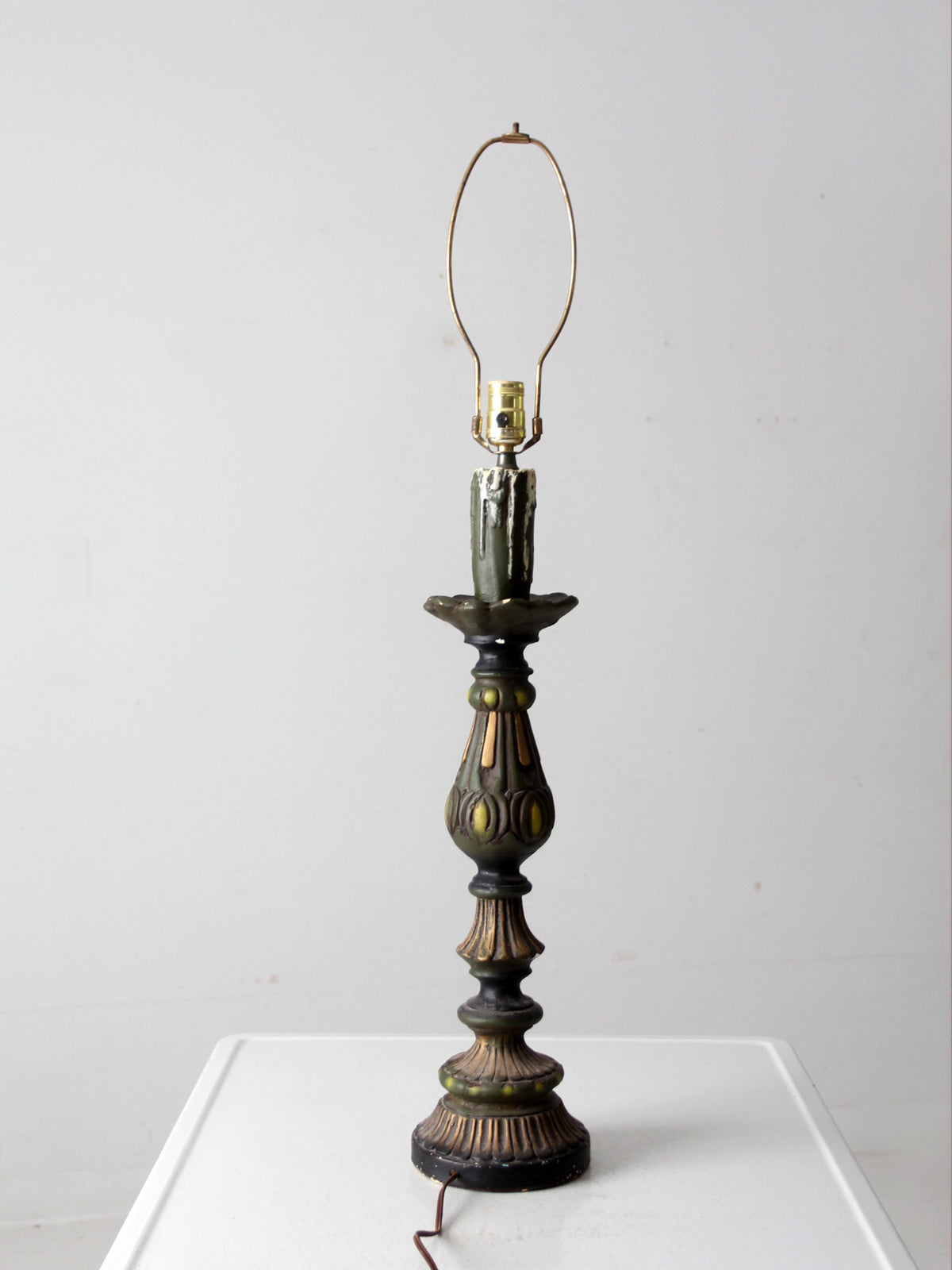 vintage plaster candlestick table lamp