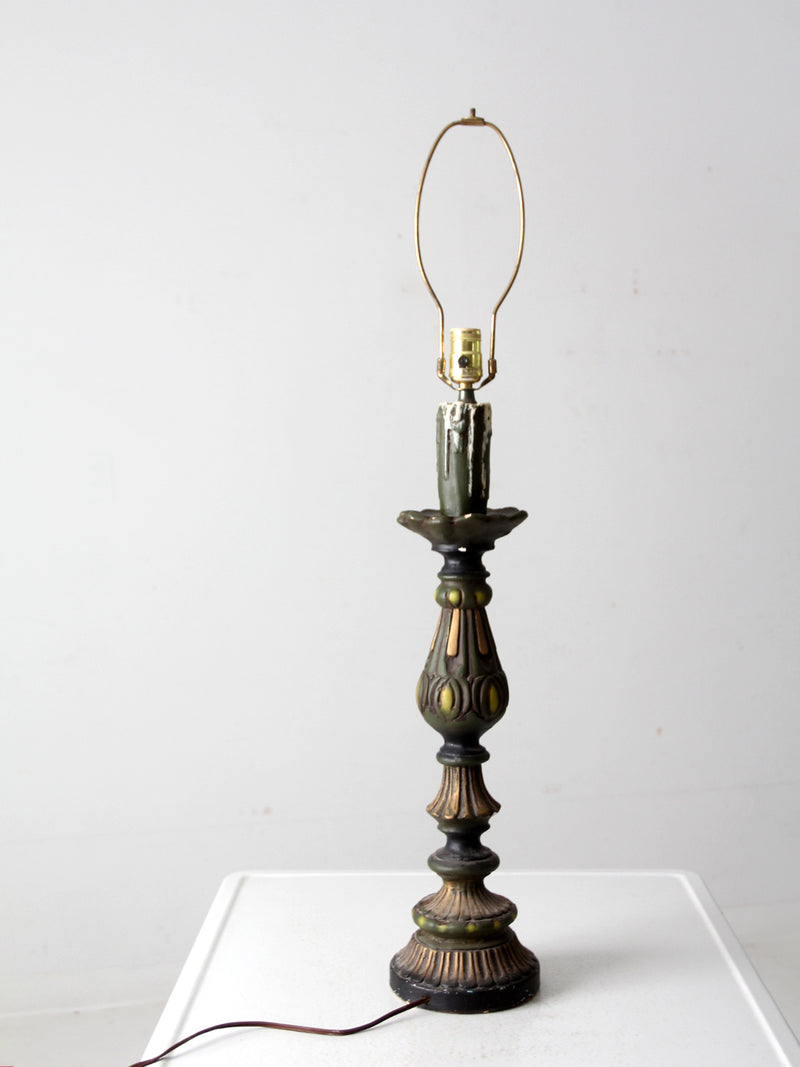 vintage plaster candlestick table lamp