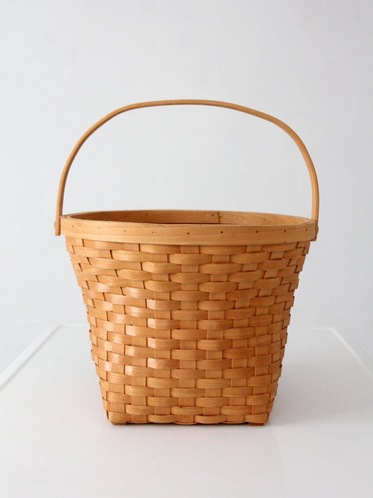 vintage splint weave basket with bail handle